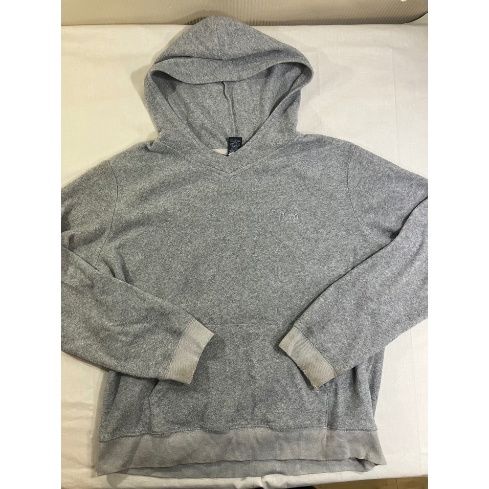 GAP Gray Fleece V-Neck Pullover Hoodie Sweatshirt Womens XL Embroidered‎ Logo